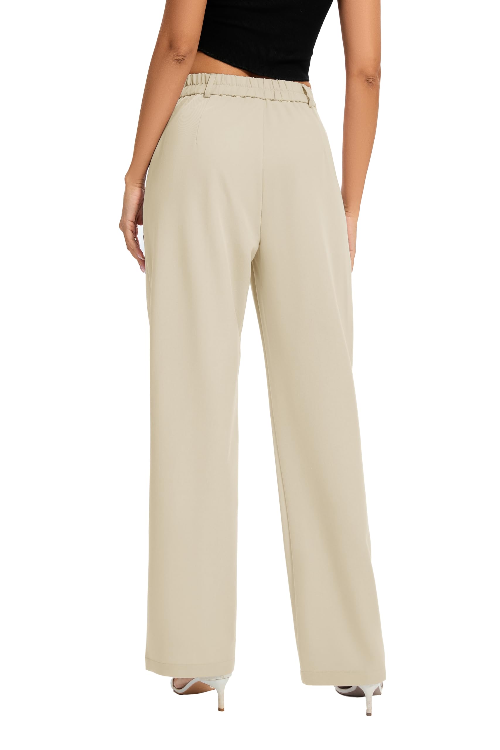 FUNYYZO Women Long Dress Pants High Waisted Work Pants Dressy Casual Straight Leg Elastic Waist Trousers