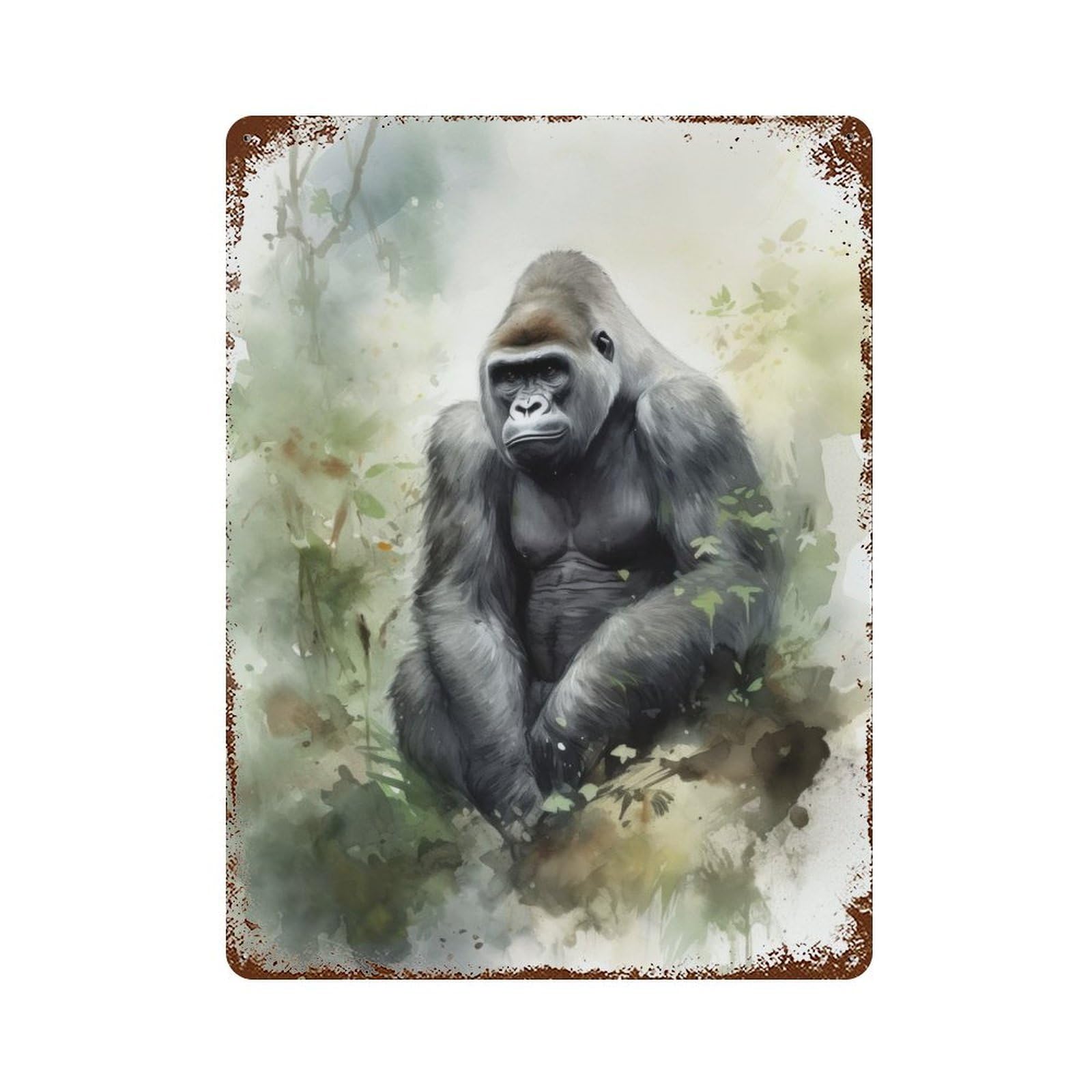 Gorilla Watercolor Painting Decorative Tin Sign 15.7"x11.8", Retro Wall Decor for Living Room, Hallway And Home Decor