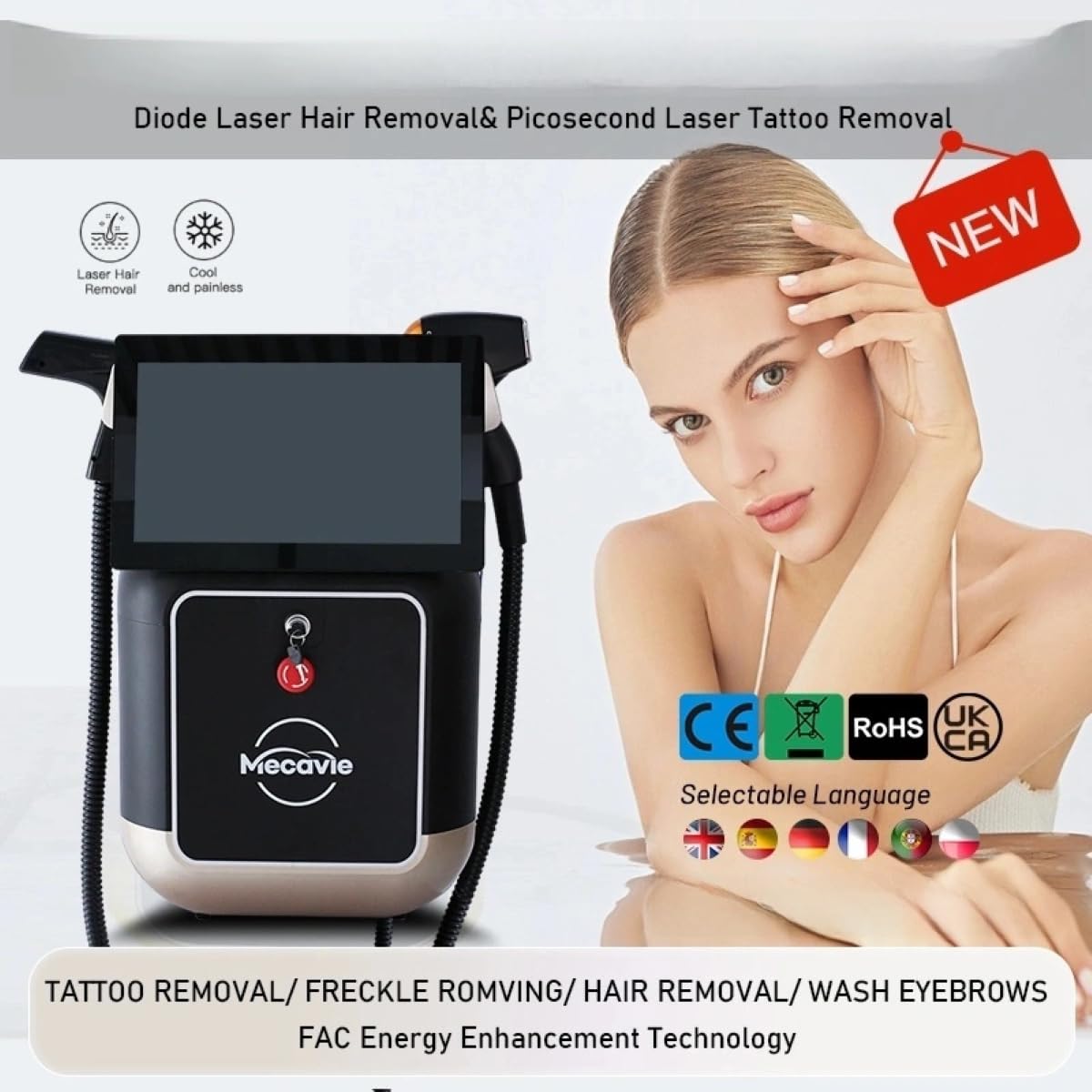 Dispositivo de belleza profesional 2 en 1, máquina de depilación, suavizado corporal, aclarado de manchas y herramienta revitalizante para el cuidado de la piel, rejuvenecimiento y esquia