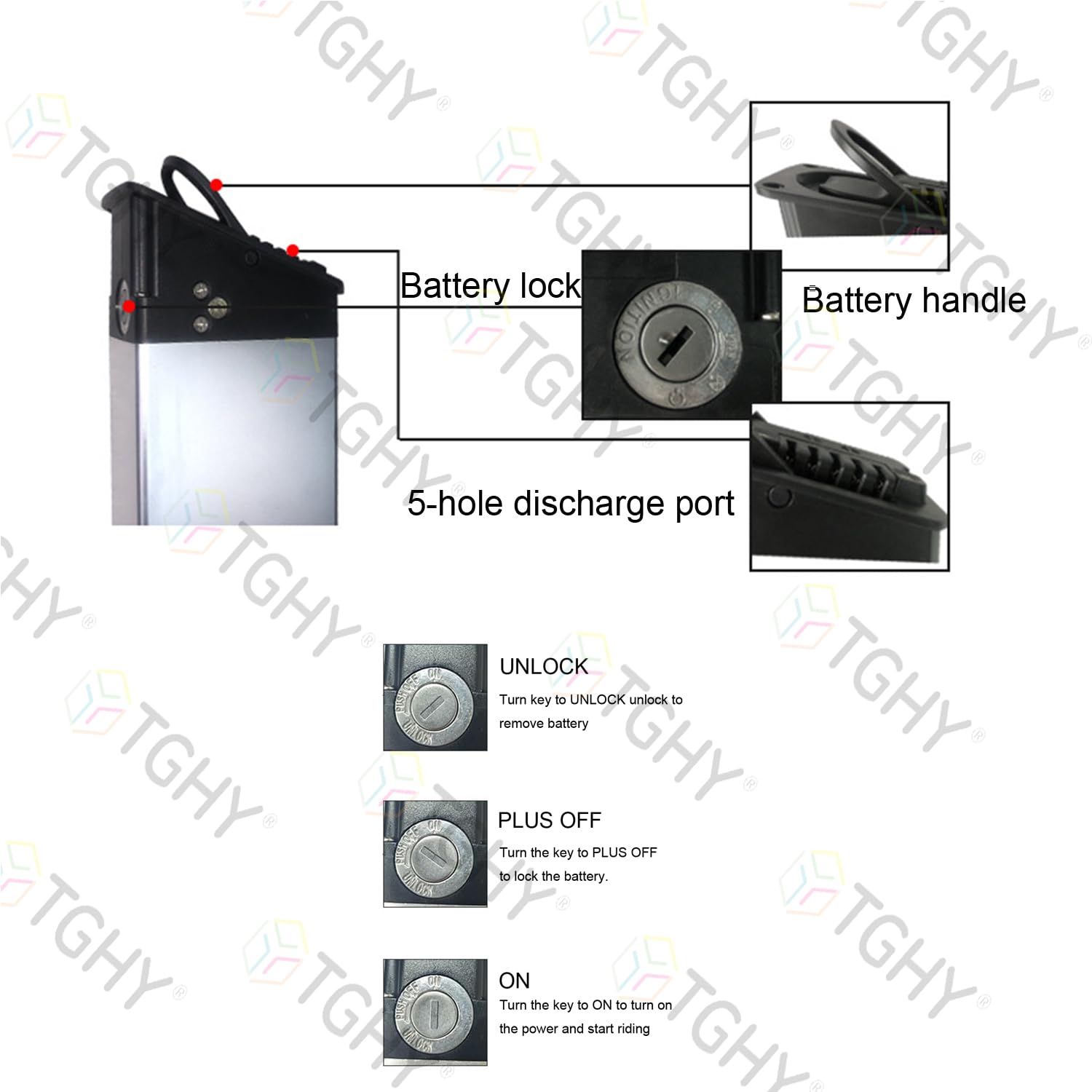 TGHY 48-V-E-Bike-Akku, 52-V-Klapp-E-Bike-Akku (eingebaut), 10-Ah-, 13-Ah-, 15-Ah- und 17,5-Ah-Lithium-Akkus mit Ladegerät,48v17.5ah