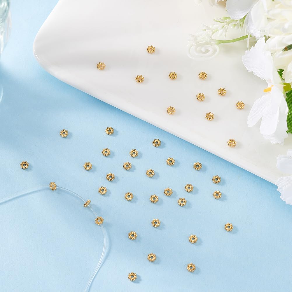 HOBBIESAY 60Pcs Flower Spacer Beads 4mm 18K Gold Plated Stainless Steel Bead Metal Beads Daisy Connector Beads for DIY Bracelets Earring Necklace Jewelry Making,Hole:1mm - Image 4