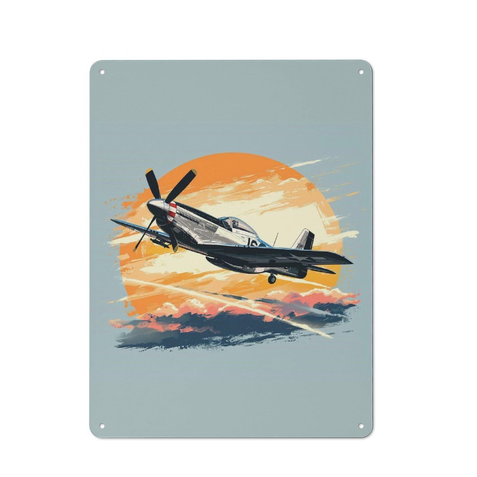 P51 Plane Metal Wall Plaque for Halloween Party Room, Bar, Hallway Or Kitchen, Seasonal Gift for Friends And Spooky Decor Lovers, 40x30cm