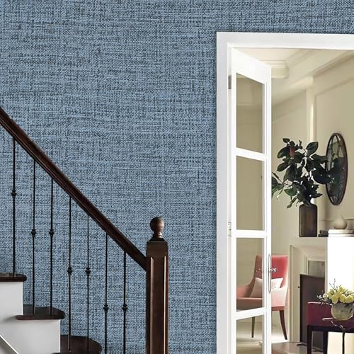 Uooar Blue Gray Grasscloth Peel and Stick Wallpaper 17.3"x300" Faux Linen Textured Contact Paper Removable Self Adhesive Vinyl Wallpaper for Bedroom Bathroom Kitchen Cabinets by Uooar - Image 6