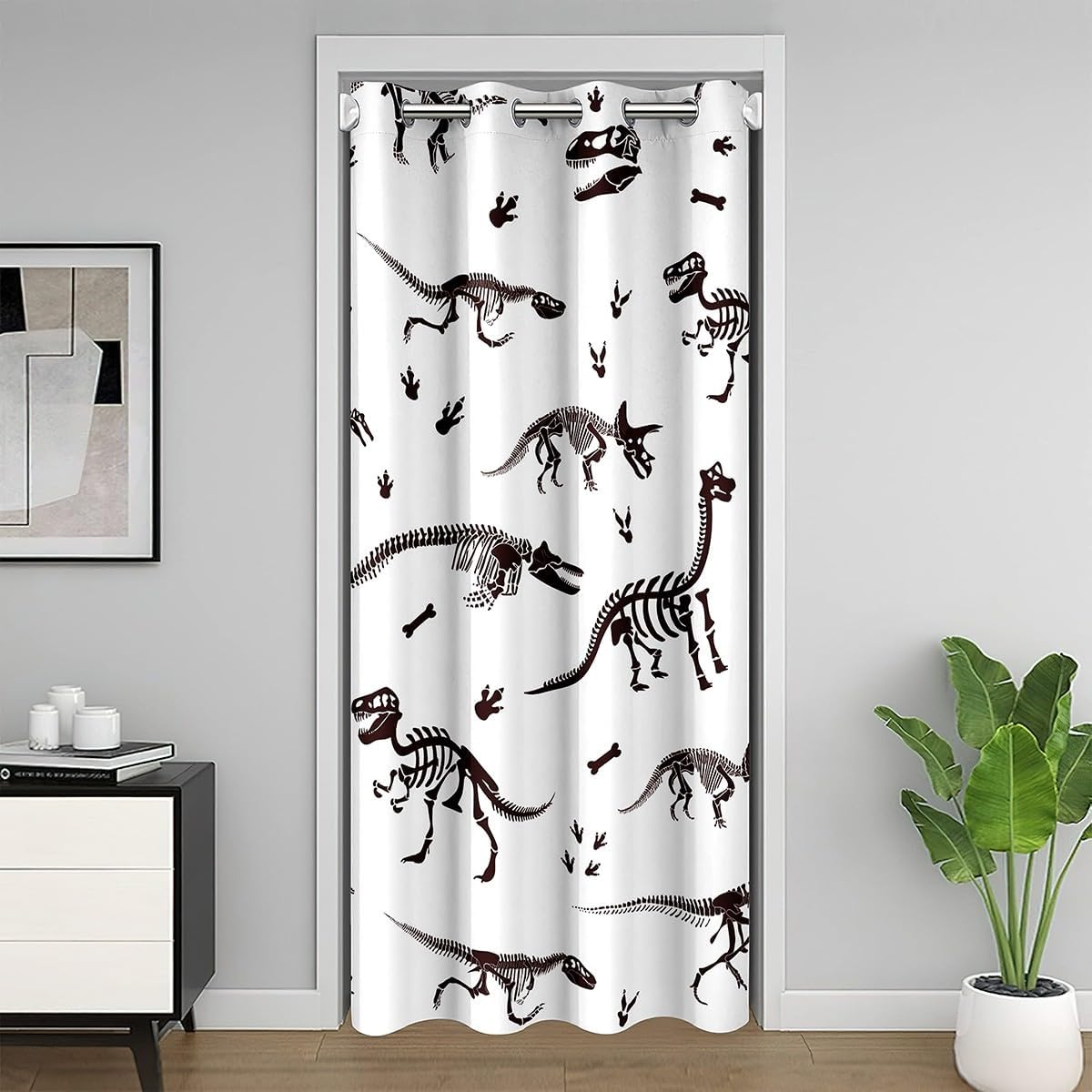 Cute Dachshund Door Curtain 1 Panel 60" W X 80" L Cartoon Dog Pet Puppy Decor Doorway Curtain for Closet Door Watercolor Gray Wild Animal Paw Print Door Drape for Bedroom Privacy