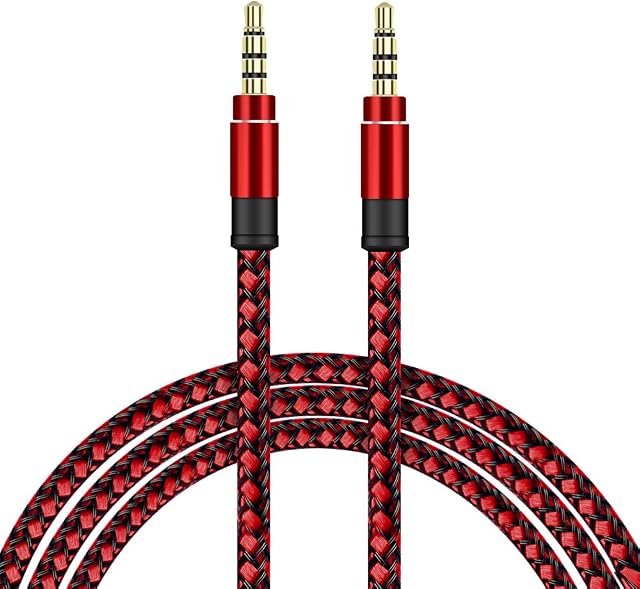 SDTEK Extra Long 3 Metres Red Braided Aux Audio Cable Jack Stereo 3m 3.5mm Cable for iPhones, iPods, iPads, Samsungs, Tablets, Car, Phones