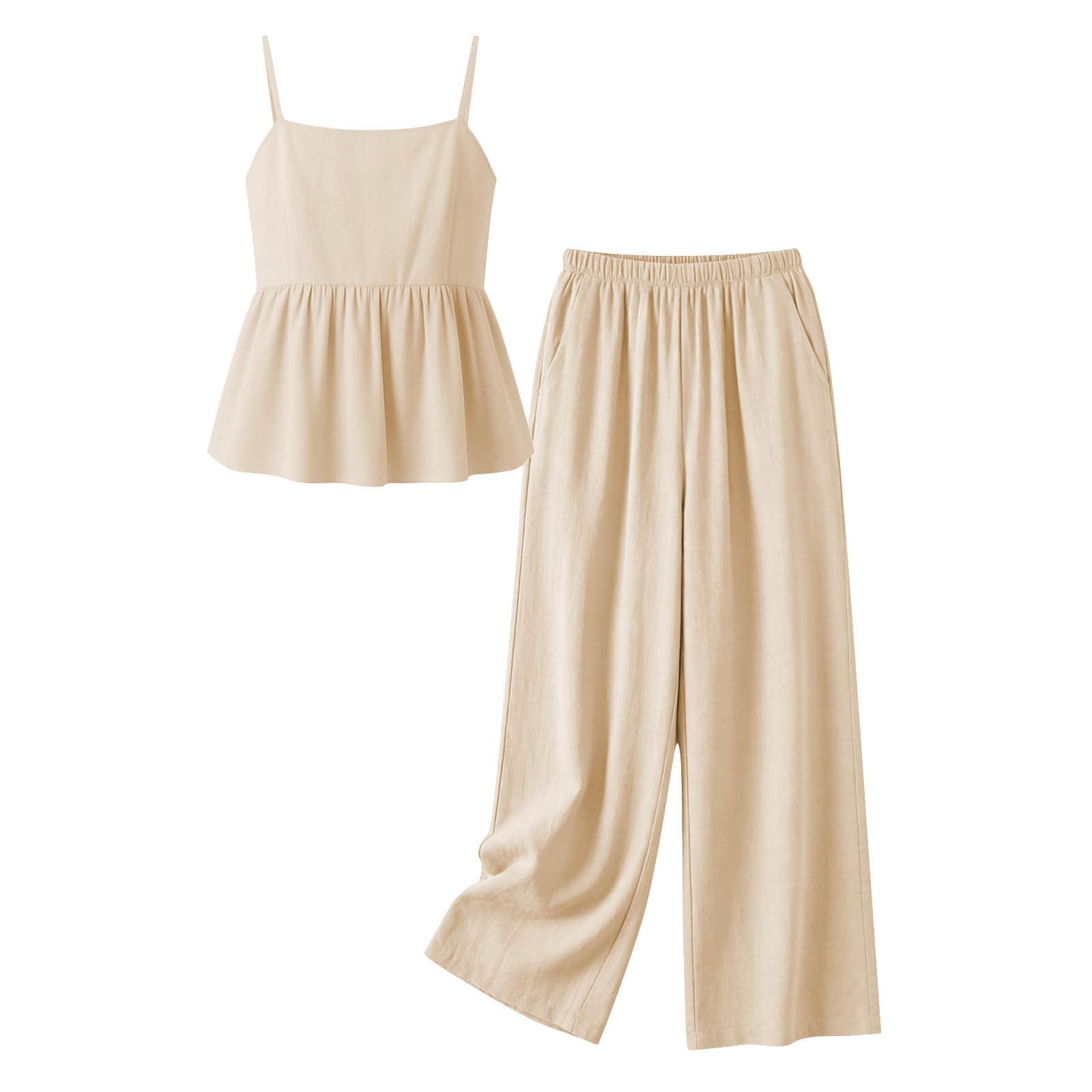 Mädchen Zweiteiler Sommer Set mit Trägertop & Weithose | Lässiges Freizeitset Geraffter Taille Rüschen Leichtes Strand Outfit für Urlaub Alltag