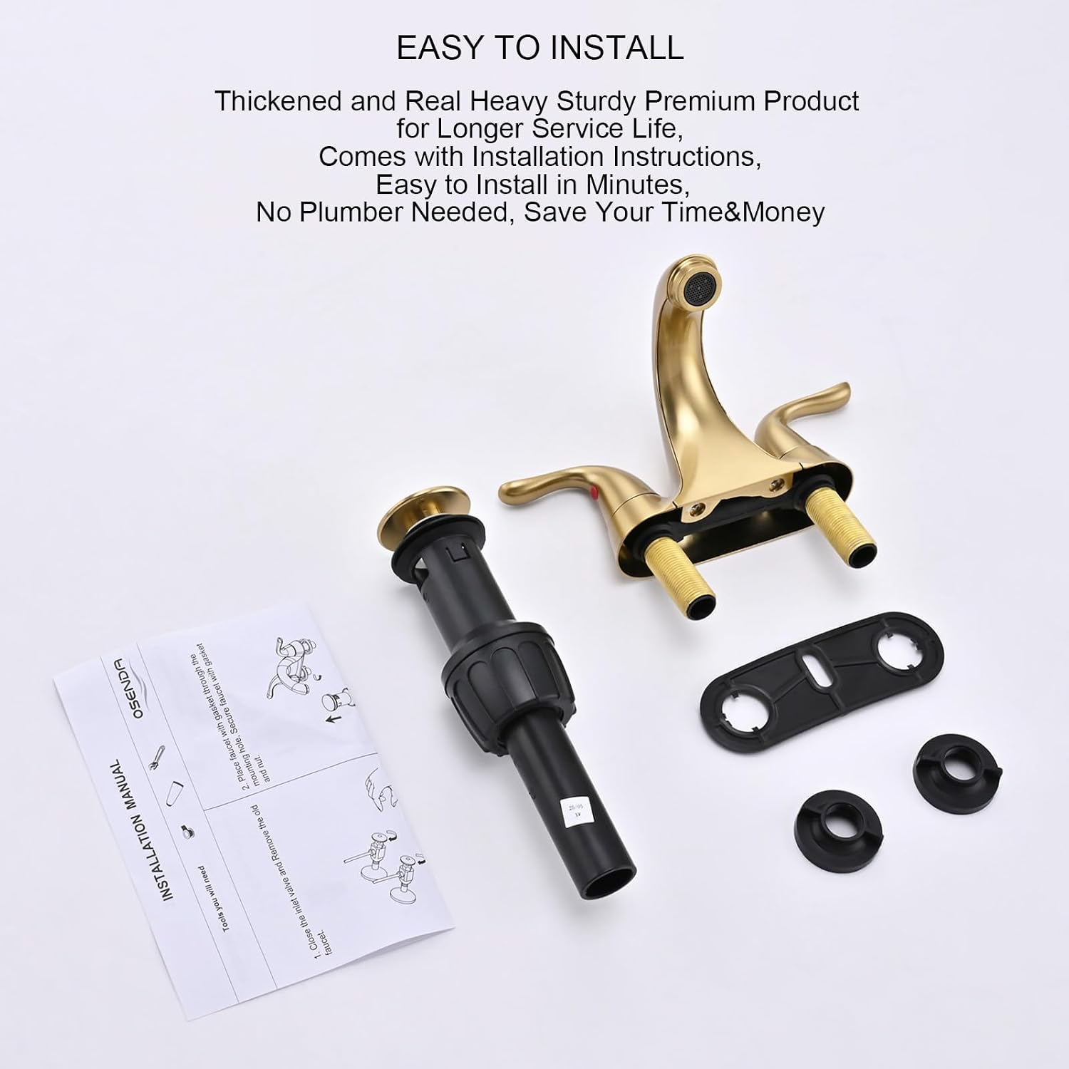 Brushed Gold Bathroom Sink Faucet 3 Hole 4 Inch for Sink 4'' Two Handle Centerset RV Vanity Faucet with Pop-up Drain, Made of Heavy-Duty Thickened Zinc and Metal (Gold)