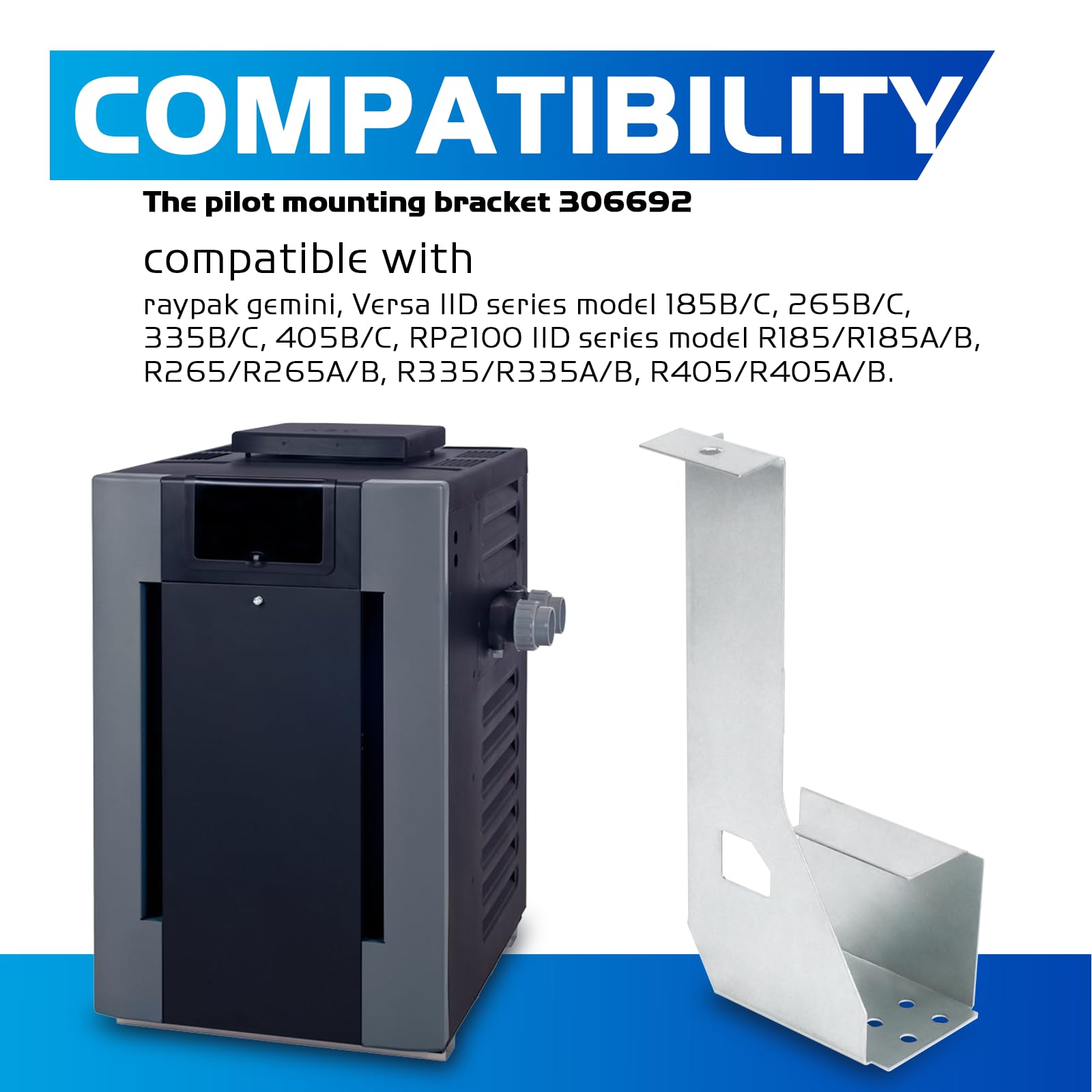 306692 - Soporte de montaje piloto para calentador de piscina compatible con calentador Raypak Gemini/Versa/RP2100 IID, piezas de repuesto para calentador de piscina 100-10000419