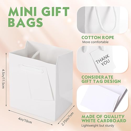 Miniatura 3 de Silkfly 150 mini bolsas de regalo a granel, 4 cajas extra pequeñas de 2.75 x 4.5 pulgadas con asas, bolsas de papel en miniatura con etiquetas de