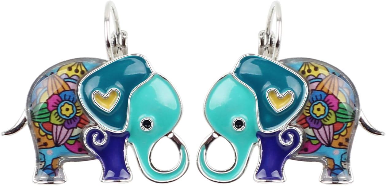 Cute Zinc Alloy Enamel Elephant Earrings Leverback Dangle Hoop Jungle Animals Jewelry for Women Accessories Gifts Charms