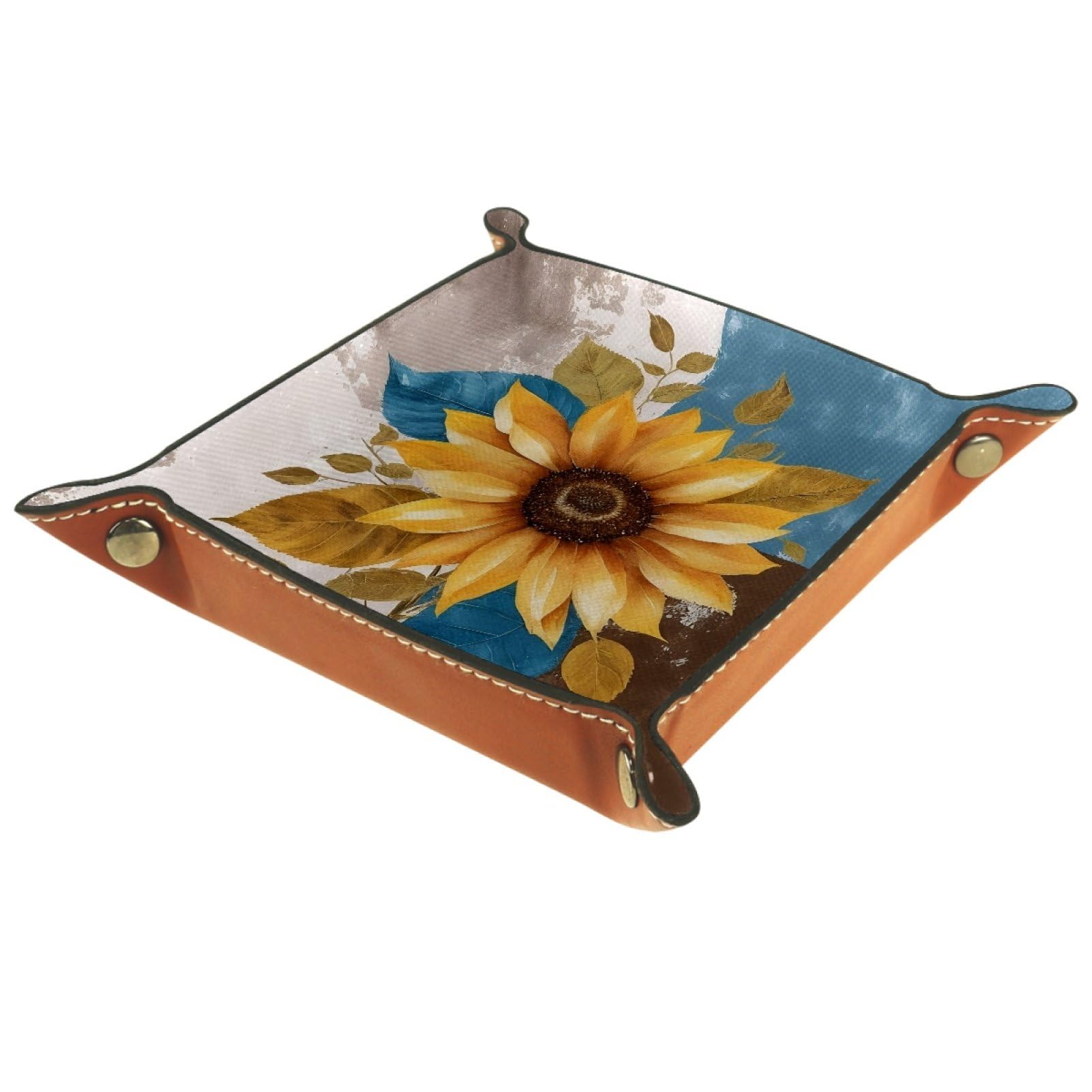 VAPOKF Retro Sunflower Dice Trays Quadrilateral Dice Folding Tray Microfiber Leather Holder for Table Games RPG DND, 20.5 × 20.5 cm