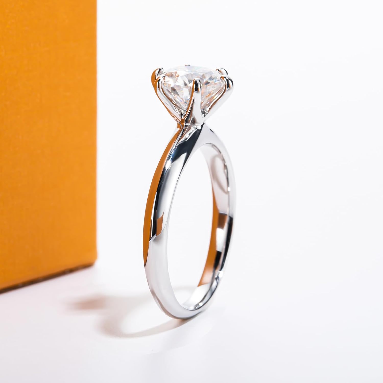 Moissanite Ring, 0.5/1/1.5/2/2.5/3CT Round Brilliant Cut Six Prong Solitaire Gold Plated 925 Sterling Silver Engagement Promise Wedding Rings for Women with Certificate - Image 6