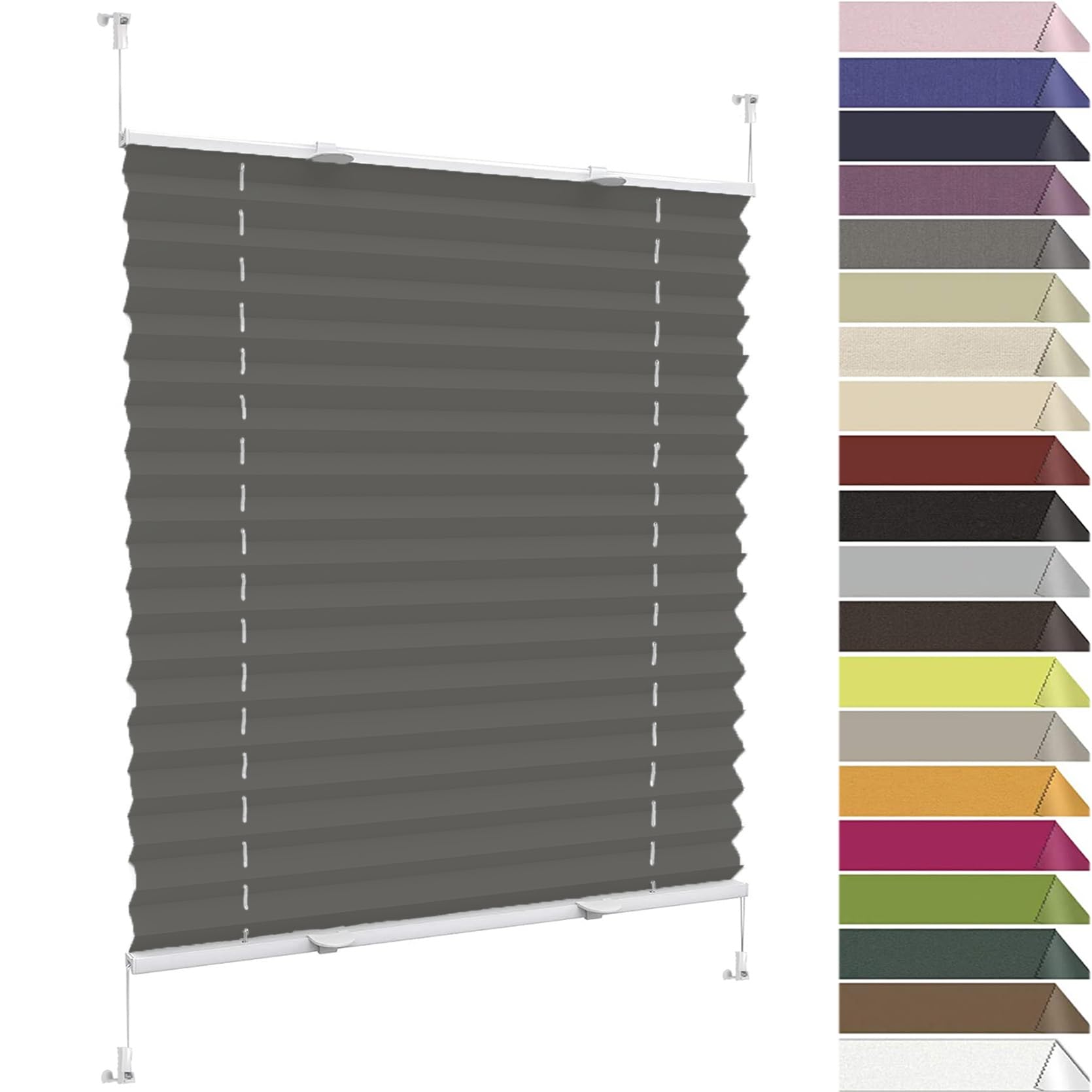 No Drill Blinds Temporary Window Blinds 40 x 110 cm (W x H), Easy to Install No Tools Needed Quick Fix, Window Blinds Pleated Blind, Block-Out Pleated Blind, for Window Door, Light Grey