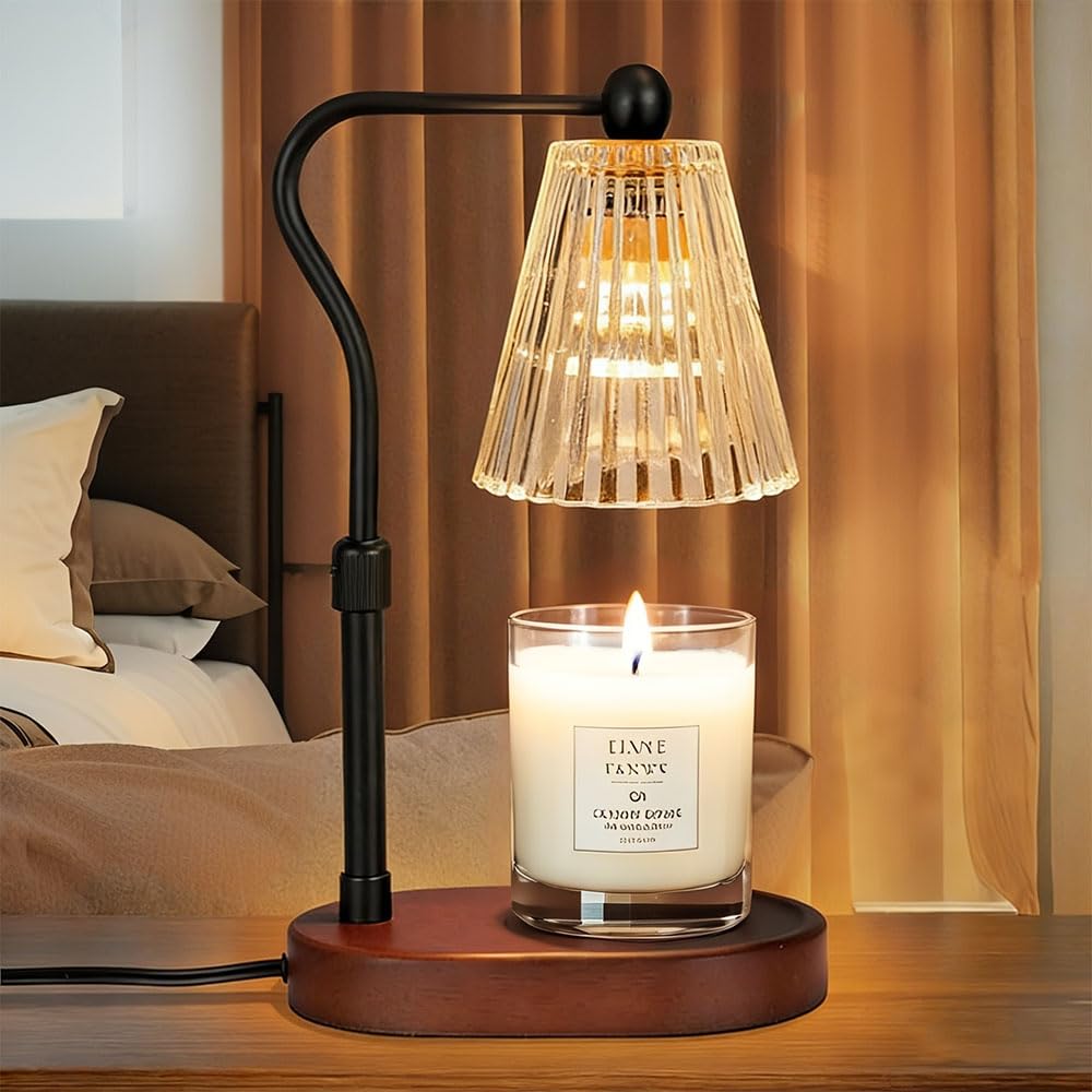 Vlocky Candle Warmer Lamp with Timer, Height Adjustable Electric Candle Warmer Lamp with 4 Brightness Levels, Flameless Wax Melter for Scented Jar Candles, Modern Home Decor & Housewarming Gift