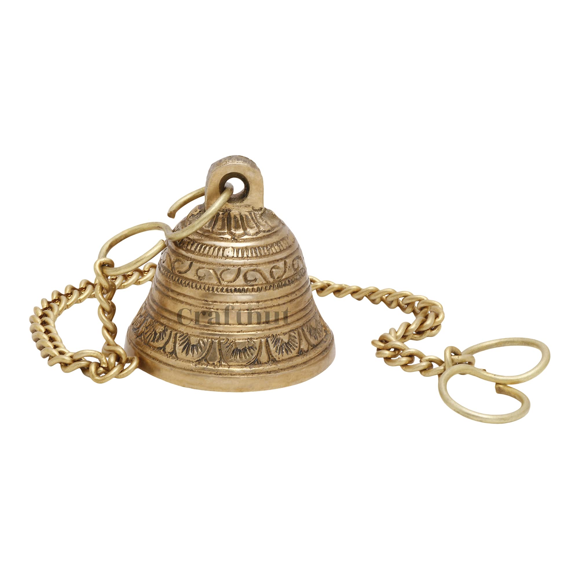 CRAFTHUT Beautiful Brass Hanging Bell with Chain for Temple, Door, Hallway, Porch Or Balcony 1