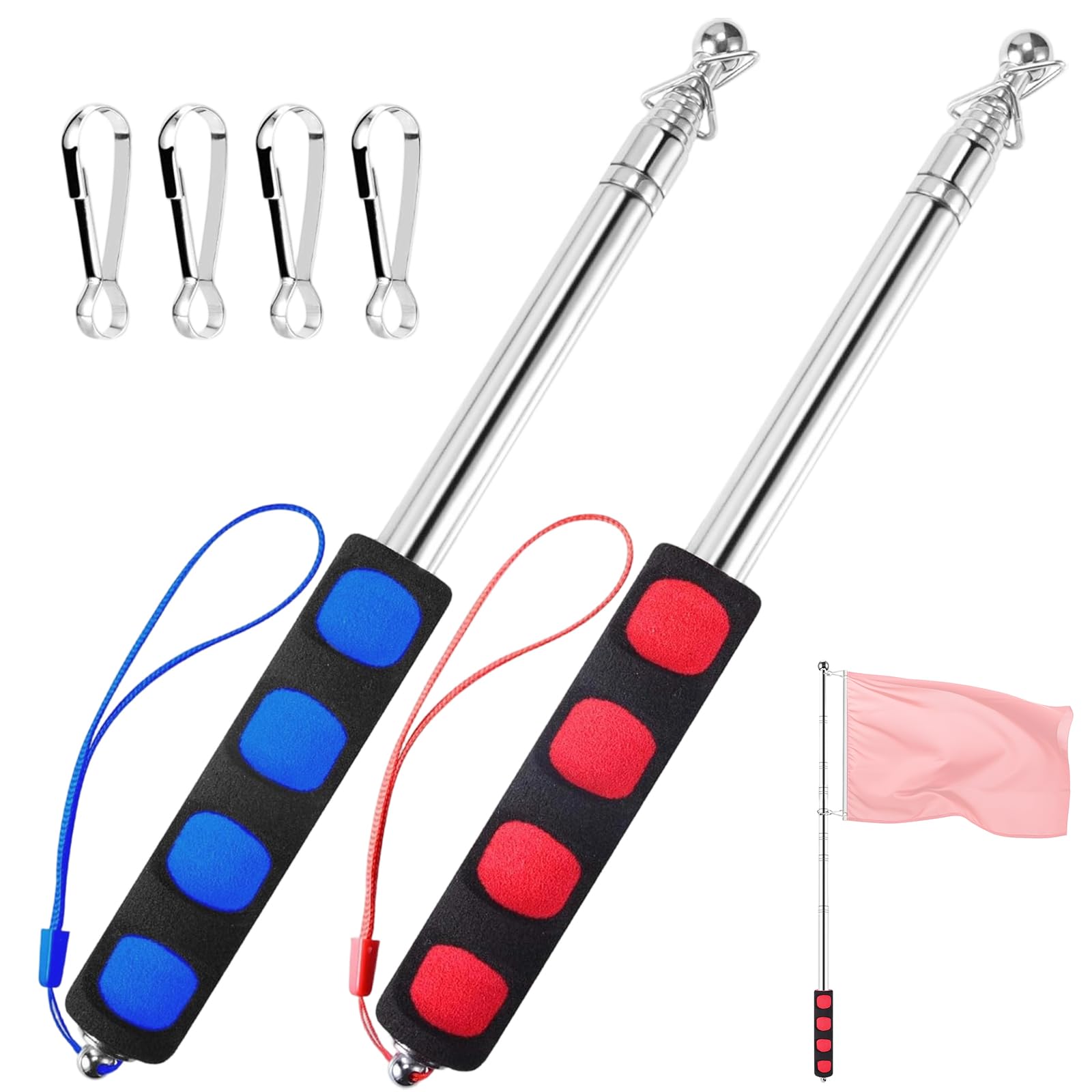 PEAPIN 6.5FT 200CM Telescopic Flag Pole Portable Retractable Flag Pole