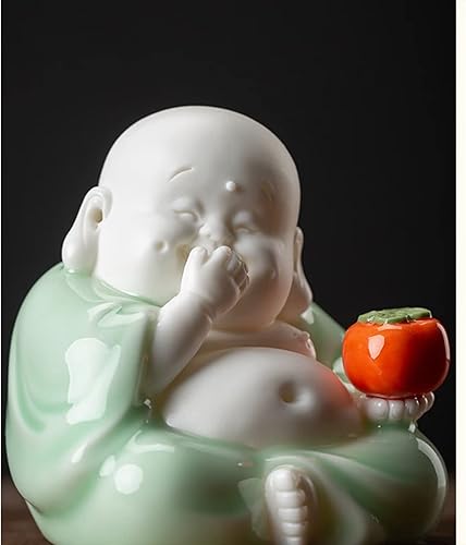 Miniatura 5 de Pequeña estatua de Buda sonriente para la buena suerte, figura de cerámica de Buda feliz de la suerte, figura de pequeño monje lindo Buda para