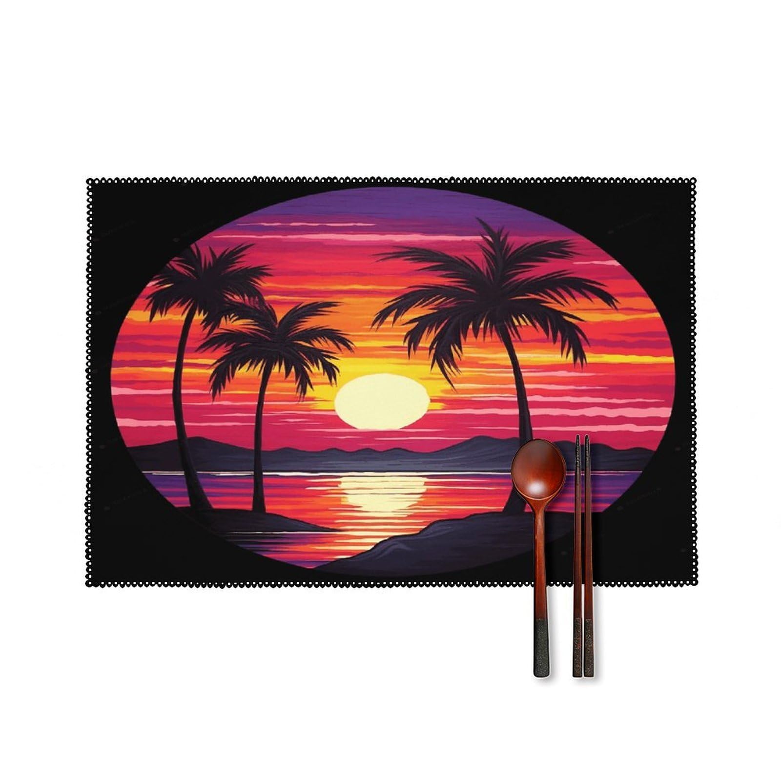Fekiloot Style Palm Tree Sunset Design Placemats Set Of 6,Table Mat
