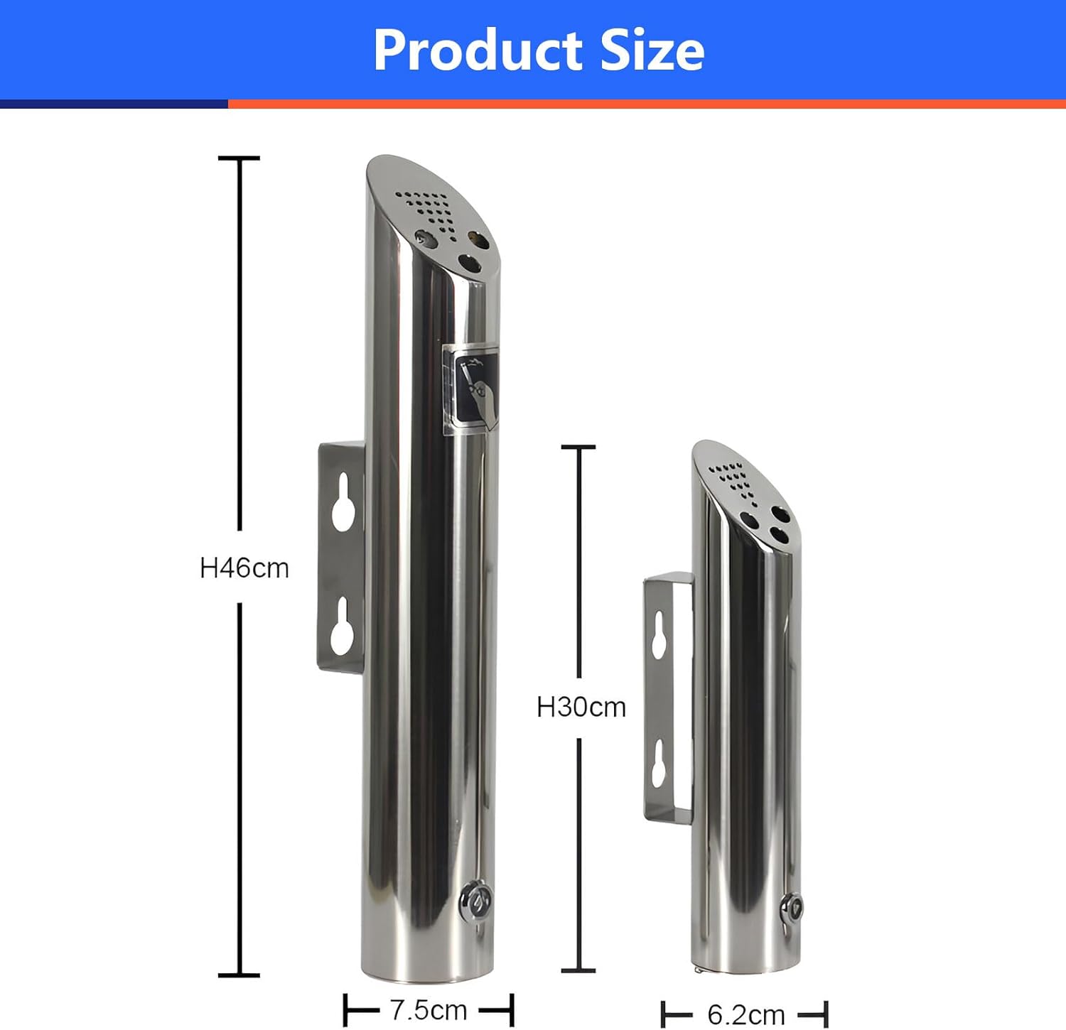 AIZYR Wall Mounted Stainless Steel Trash Can Outdoor Cigarette Ashtray, Cigarette Butt Container Commercial Smoking Receptacles for Home Patio Office Hotel,7.5*H46cm