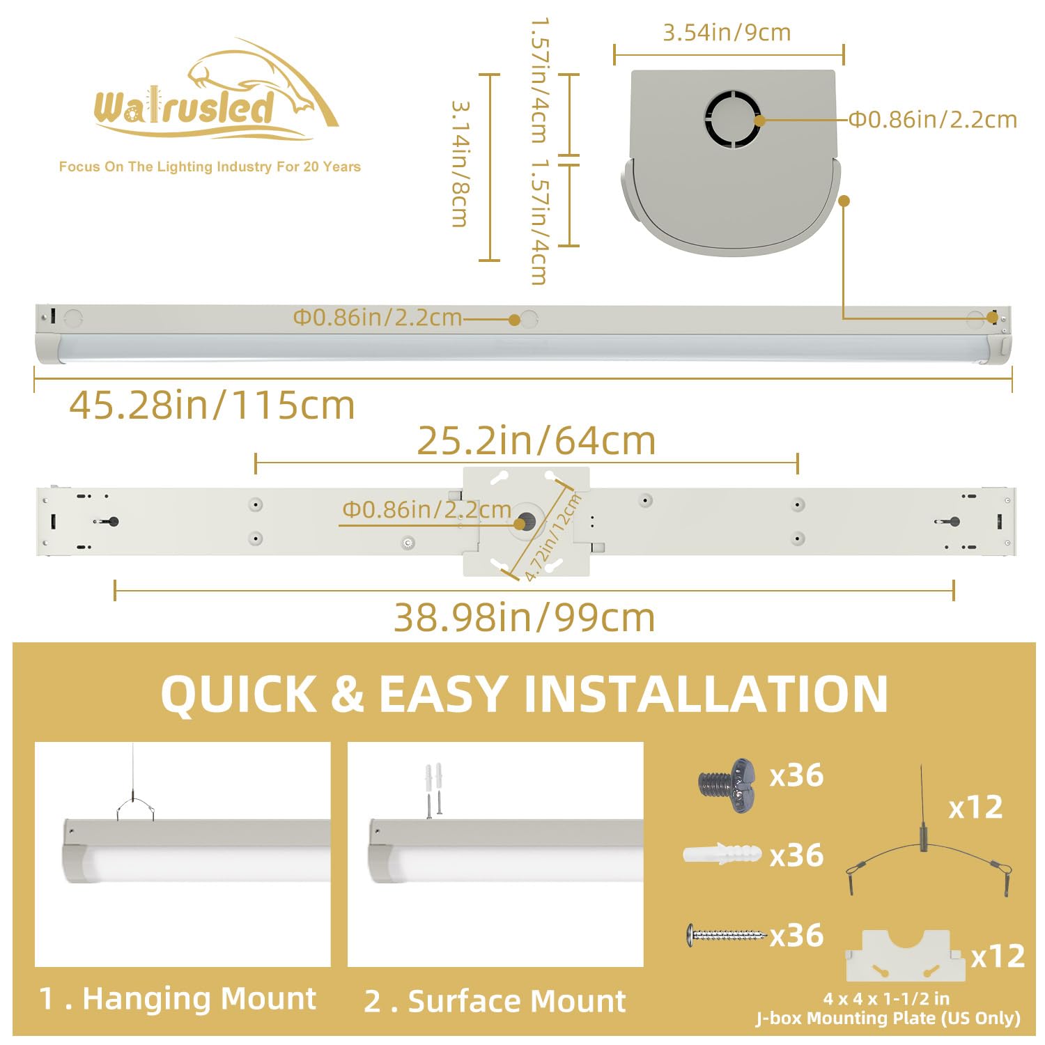 6 Pack 4FT LED Linear Strip Emergency Stairwell Light 3 CCT Selectable 20W 40W 2500lm 5000lm Battery Backup — view 6