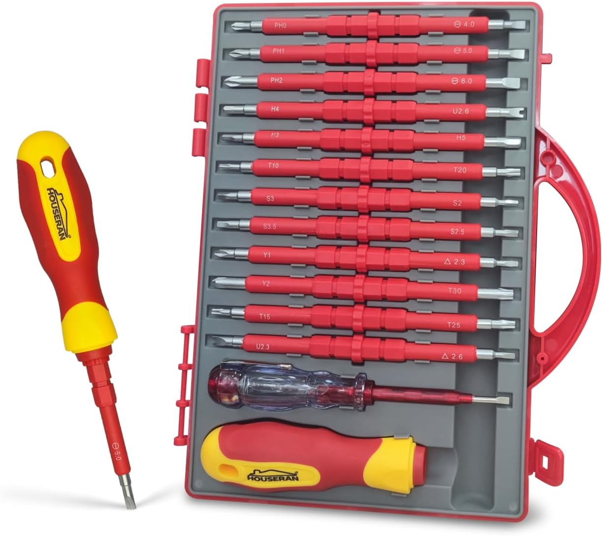 Set of 26 1000 V Insulated Screwdrivers, Electric Screwdrivers with Case, Screwdriver with Interchangeable Blades, Screwdriver for Home Repairs