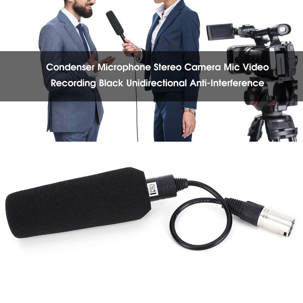 Keenso Microfono a condensatore, Microfono per videocamera Stereo Microfono per Registrazione Video Anti-interferenza unidirezionale (Nero)