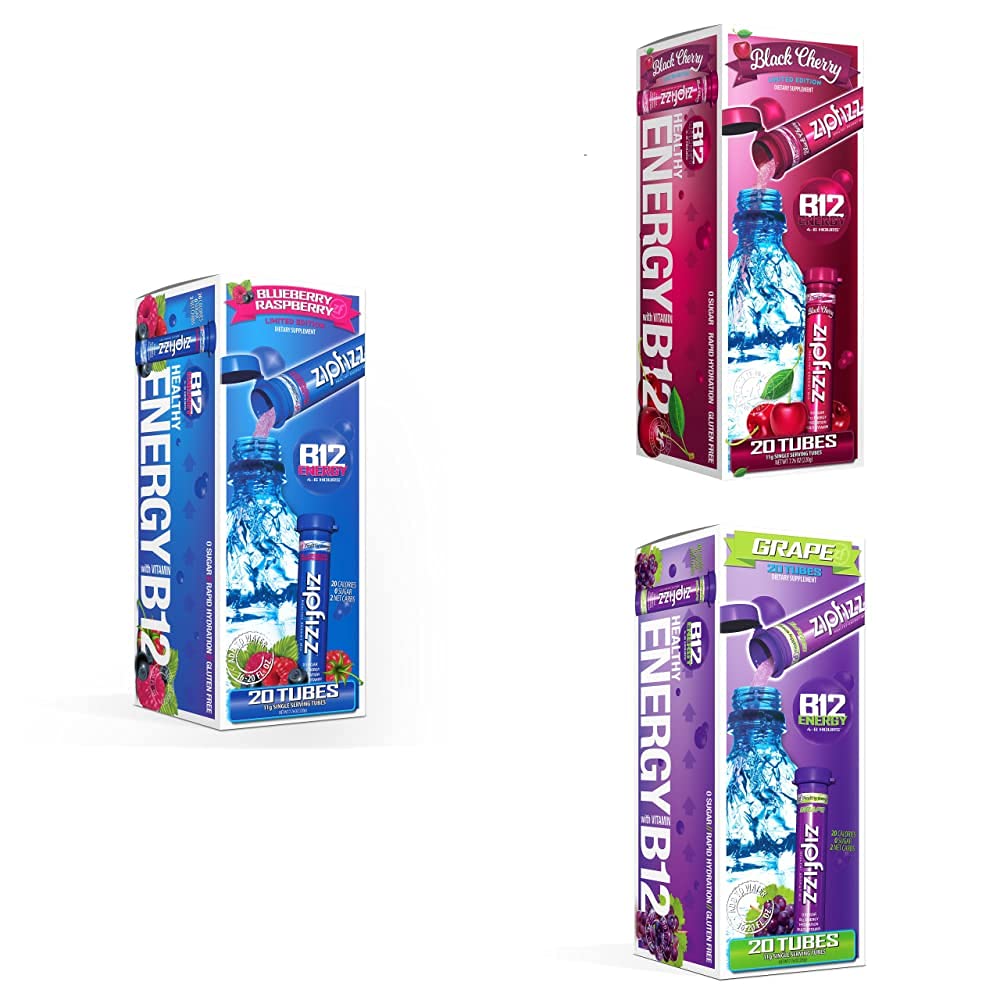 Zipfizz Healthy Energy Drink Mix, Hydration with B12 and Multi Vitamins (Black Cherry & Berries Bundle) 60 Count