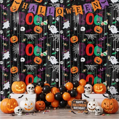 Image of TONIFUL 2Pcs Halloween Boo Metallic Tinsel Foil Fringe Curtains Streamers