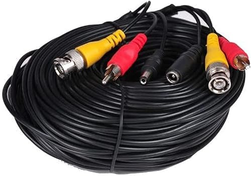 VideoSecu Cable de alimentación de audio y video BNC de 50 pies para cámara de seguridad, cable de extensión todo en uno con conectores BNC RCA para