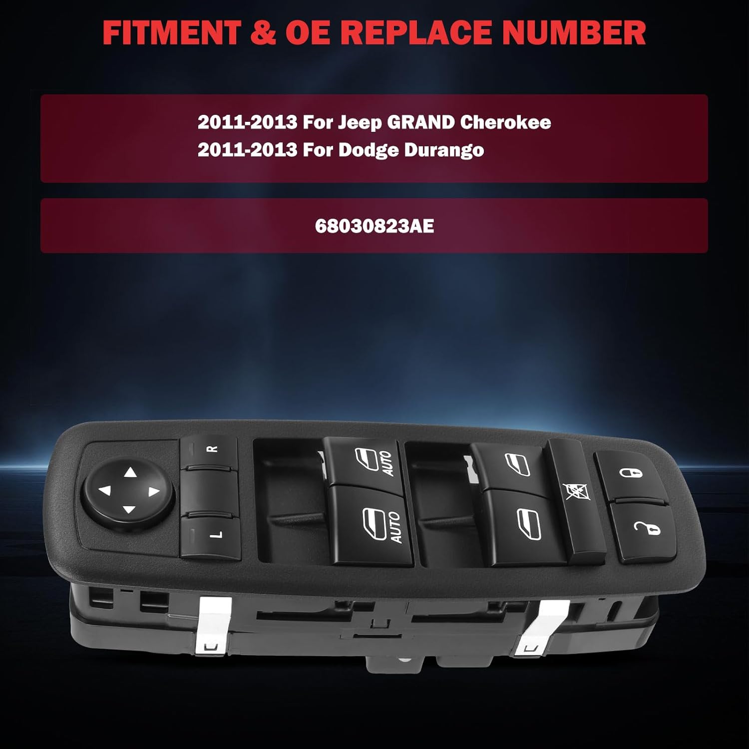 Power Master Window Switch Front Left Driver Side Fit for 2011 2012 2013 for Jeep Grand Cherokee,2011 2012 2013 for Dodge Durango Premium Replacement 68030823AE 68030823AB 68030823AC 68030823AD