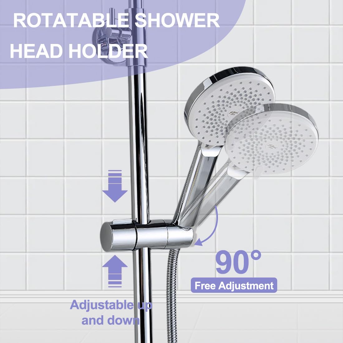 Supporto per asta scorrevole regolabile 19-25 mm, ABS staffa girevole a 360°, soffione e doccia
