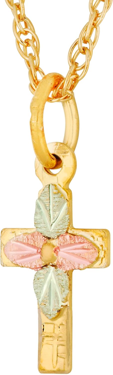 Landstroms 10k Black Hills Gold Cross Pendant Necklace, 12K Gold Leaves