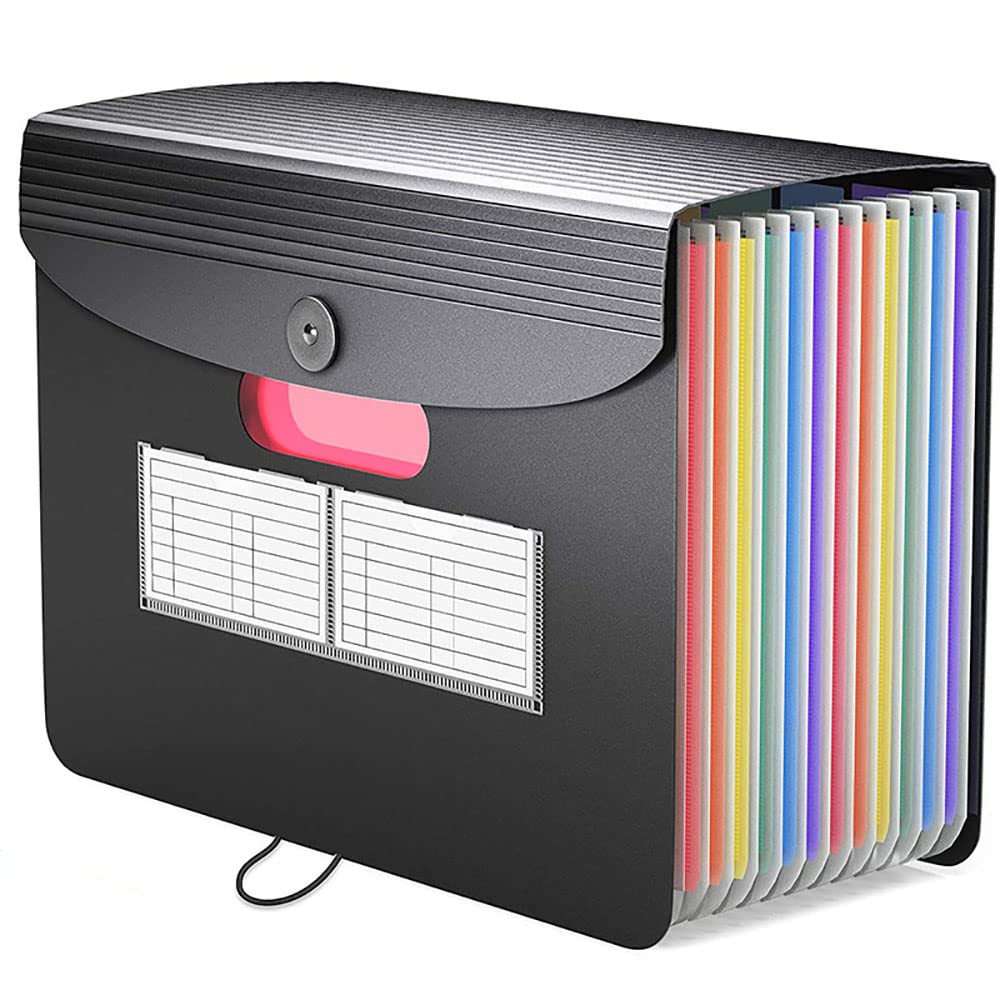 Cartella estesa, File Manager da 24 Tasche File Manager per cartelle a Fisarmonica in Formato A4 per archiviare File, Perfetto per L'Ufficio, la Scuola, la casa (Nero 33 * 24 * 24 cm)
