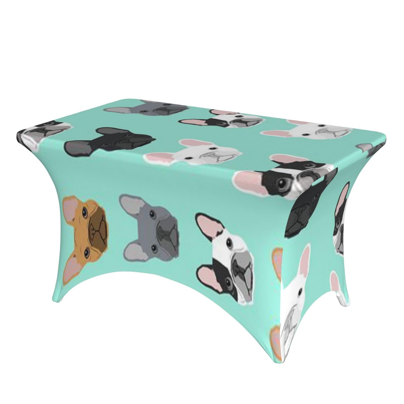 Dcehgew French Bulldog 4Ft Spandex Rectangular Table Cloth, Printed Fitted Elastic Tablecloths Washable Table Cover For Event, Wedding, Banquet & Party