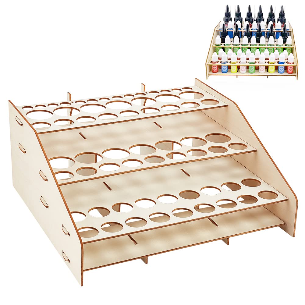nbeads 3-Lagiger Farb- Und Pinselhalter Aus Holz, Wooden Craft & Brash Rack Holzmaserung Laminat Multi-Layer-Schreibtischständer, Halten Sie 50 Farbflasche Und 14 Pinsel