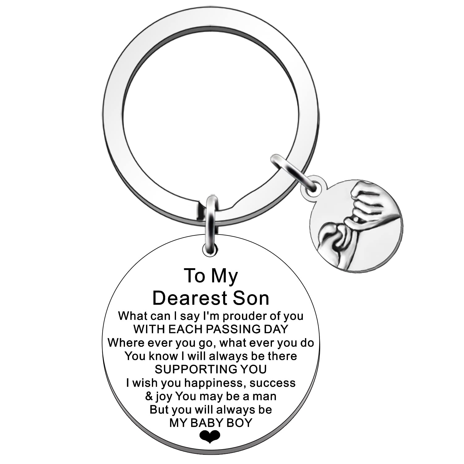 FMCC Son Gifts from Mum Son Keyring Son Birthday Gifts Encouraging Graduation Present Inspirational Christmas Gifts for Son, Silver, One Size, Keyring