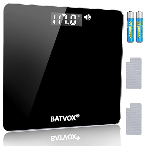 BATVOX Báscula parlante ancha para peso corporal, báscula digital precisa para baño, pantalla LCD grande, 400 libras, encendido y apagado automático