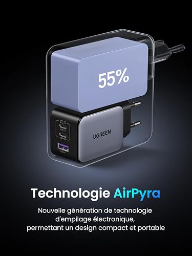 UGREEN Nexode 65W USB C Chargeur Rapide 3 Ports GaNInfinity Prise USB C - 4