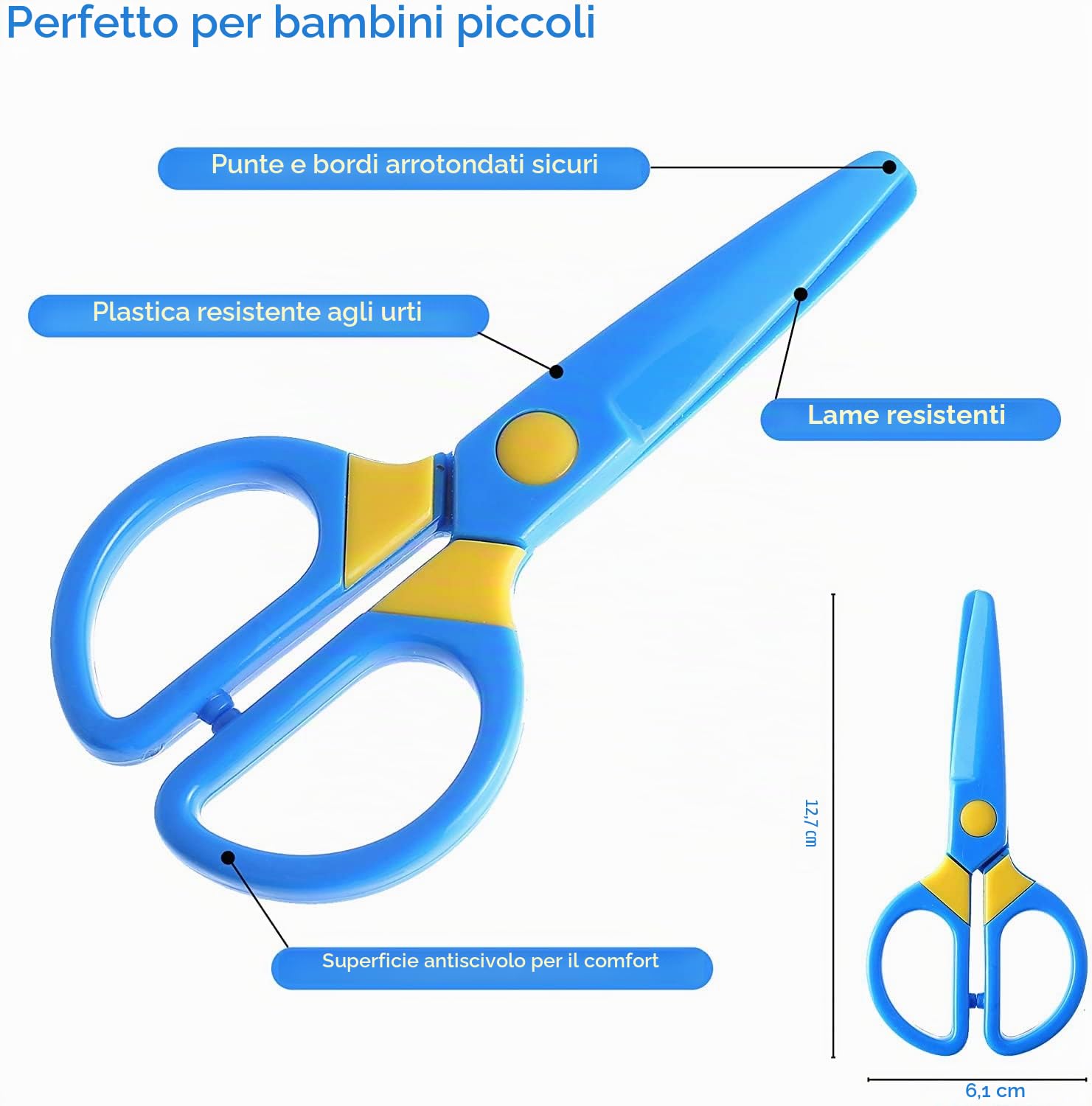 Forbici Sicurezza Bambini 1-3 Anni + 60 Fogli per Taglio | Punta Smussata Ergonomiche, Sicure per Asilo e Scuola Materna | Strumento Educativo per Sviluppo Motorio Infantile