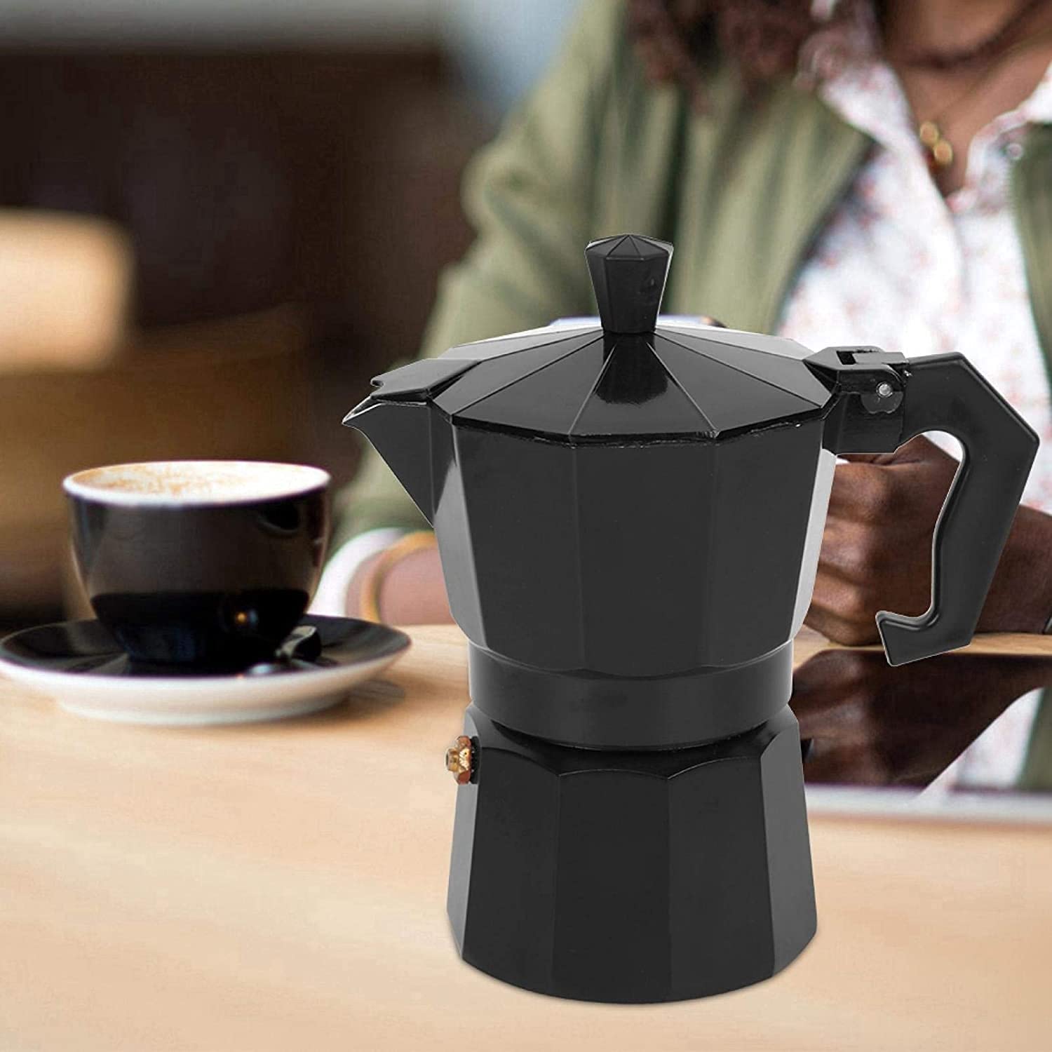Gnanex Black Aluminum Coffee Maker Moka Pot Top Expresso Latte Stove Percolator 300ML Capacity (6 Cup) 4
