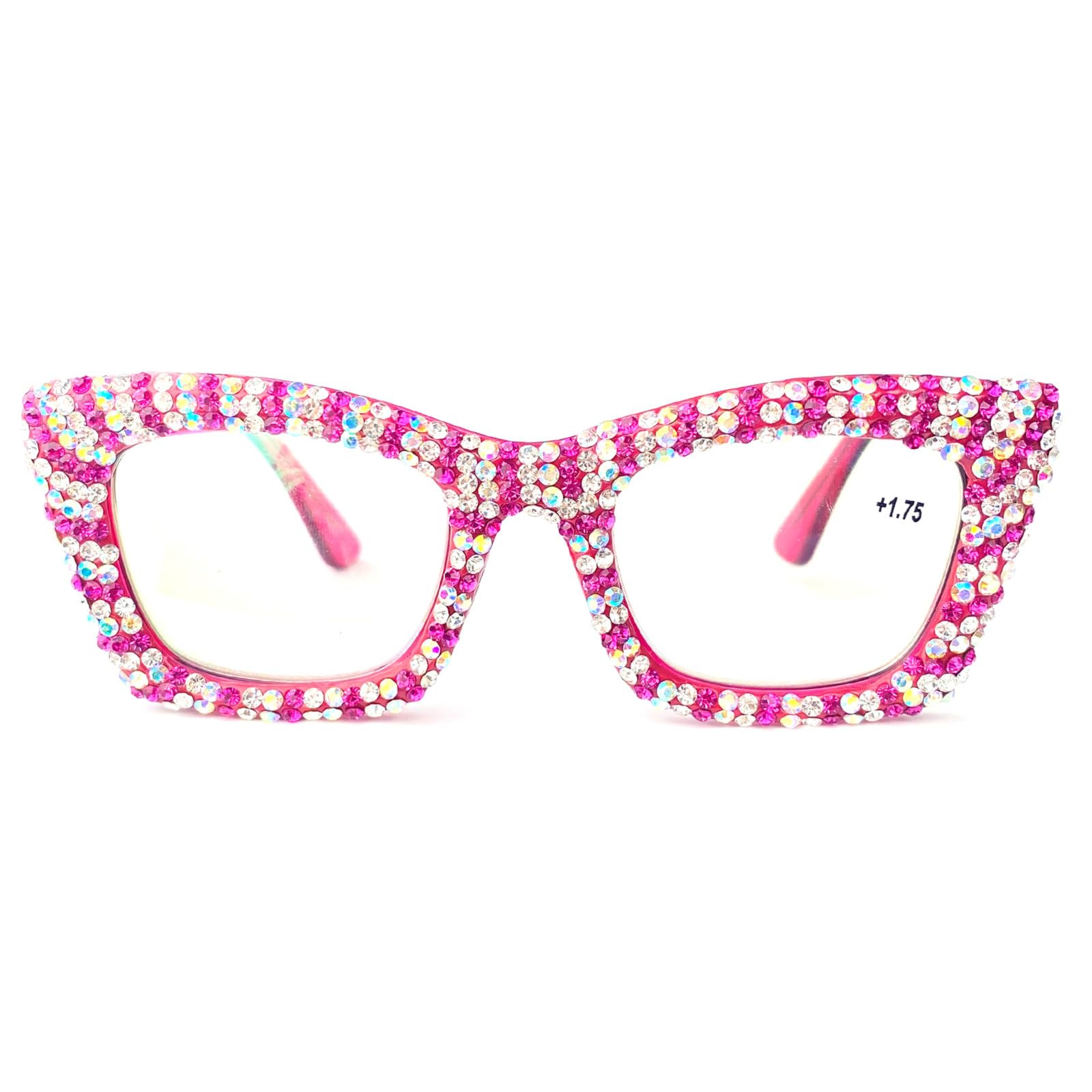 mincl Oprah style Bling Rhinestone Square Reading Glasses For Women Shiny Diamond Blue Light Blocking Eyeglasses (red, 2, x)