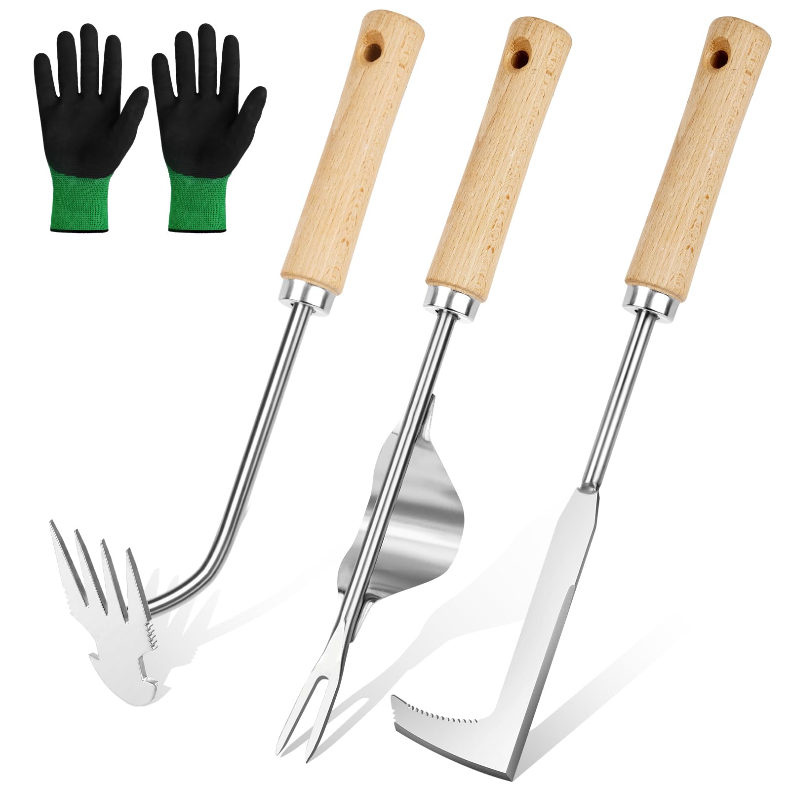 4 Stück Unkraut Entferner Gerät Edelstahl, Gartenarbeit Hand Unkrautstecher, Unkrautstecher mit Gezackter Kante, Unkrautjäter, Unkrautmesser mit Ergonomischer Griff, Entwurzelungswerkzeug
