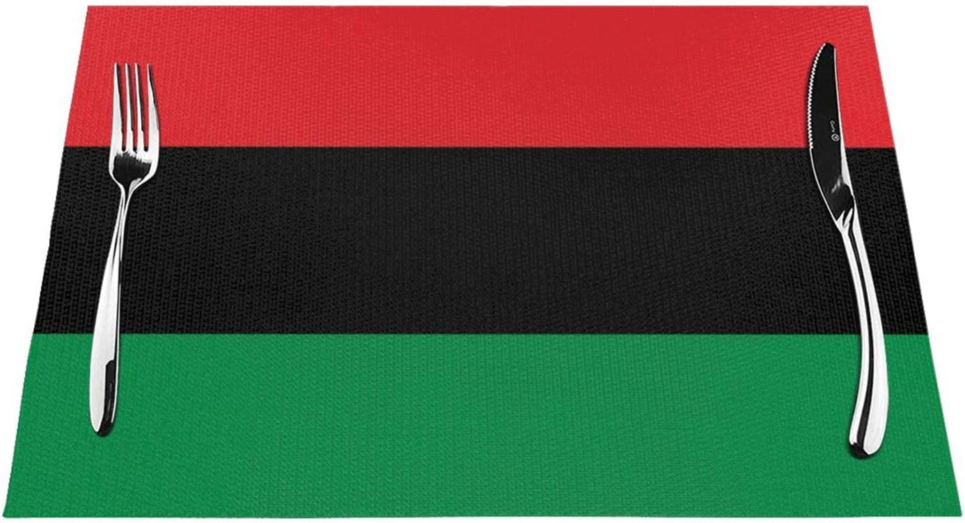 African American Flag Red Black and Green Durable Waterproof! 4-Pack PVC Woven Placemats, Sleek Design, Easy Table Protection