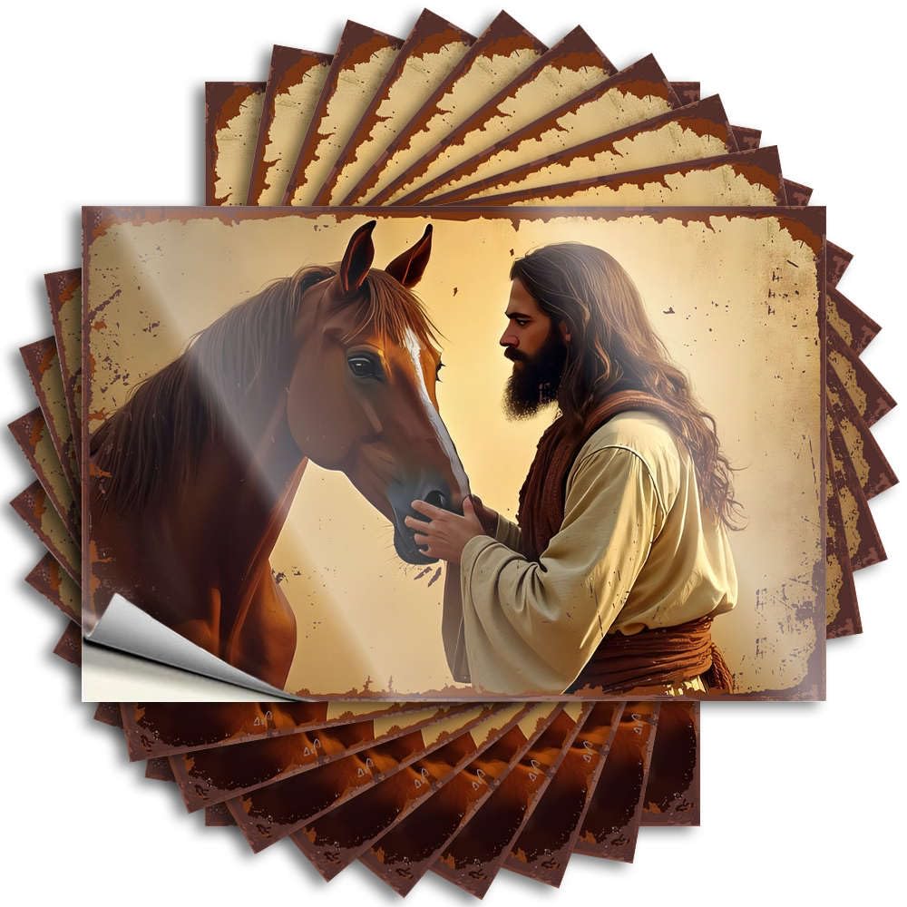 Bumper - Plastic Laptop A Man in Ancient Attire Gently Touches The Nose of A Majestic Horse for Teen Retro Decor(8X12CM)
