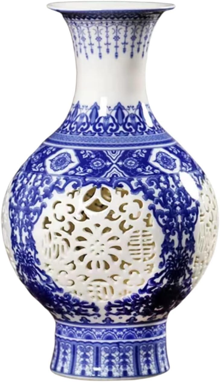 Vase Tabletop China Style Decorative Classic for Art Home Decoration, Chinese Retro Porcelain with Peony Painting 28×16cm