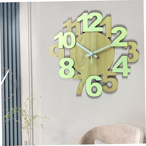 Miniatura 2 de PRETYZOOM Reloj de pared retro 3D reloj de sala de estar, reloj de granja, reloj digital de pared que brilla en la oscuridad, decoración rústica de