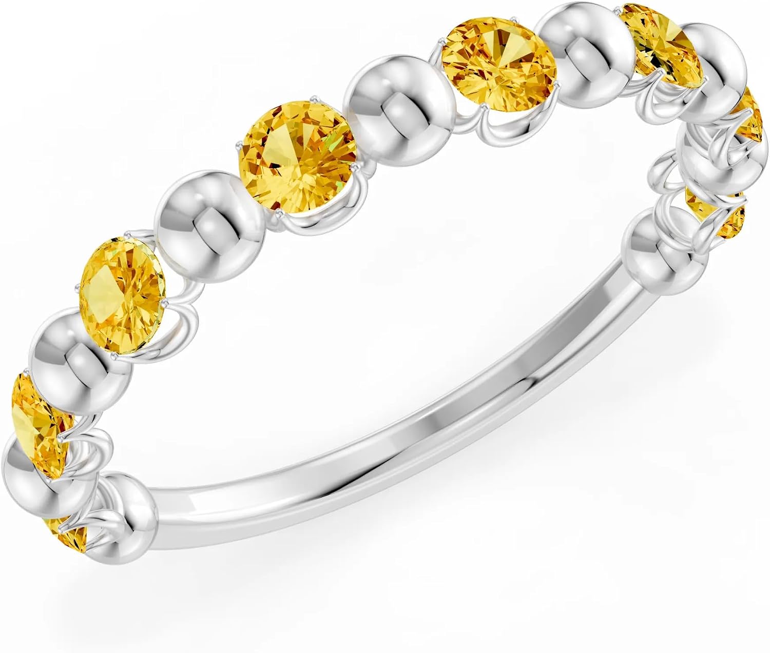 PEORA Round Cut Citrine Stackable Band Available in Solid 10K, 14K or 18K Ring – White, Yellow or Rose Gold