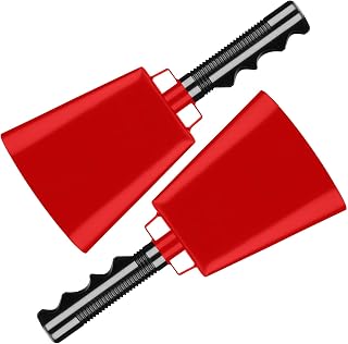 Deke Home - 2 Pack 10 Inch Steel Cowbells with Handle, Loud Noise Makers for Football, Sports, Parties, Competitions, School Spirit & Safety, Large Hand Bell for Cheering & Percussion Instrument