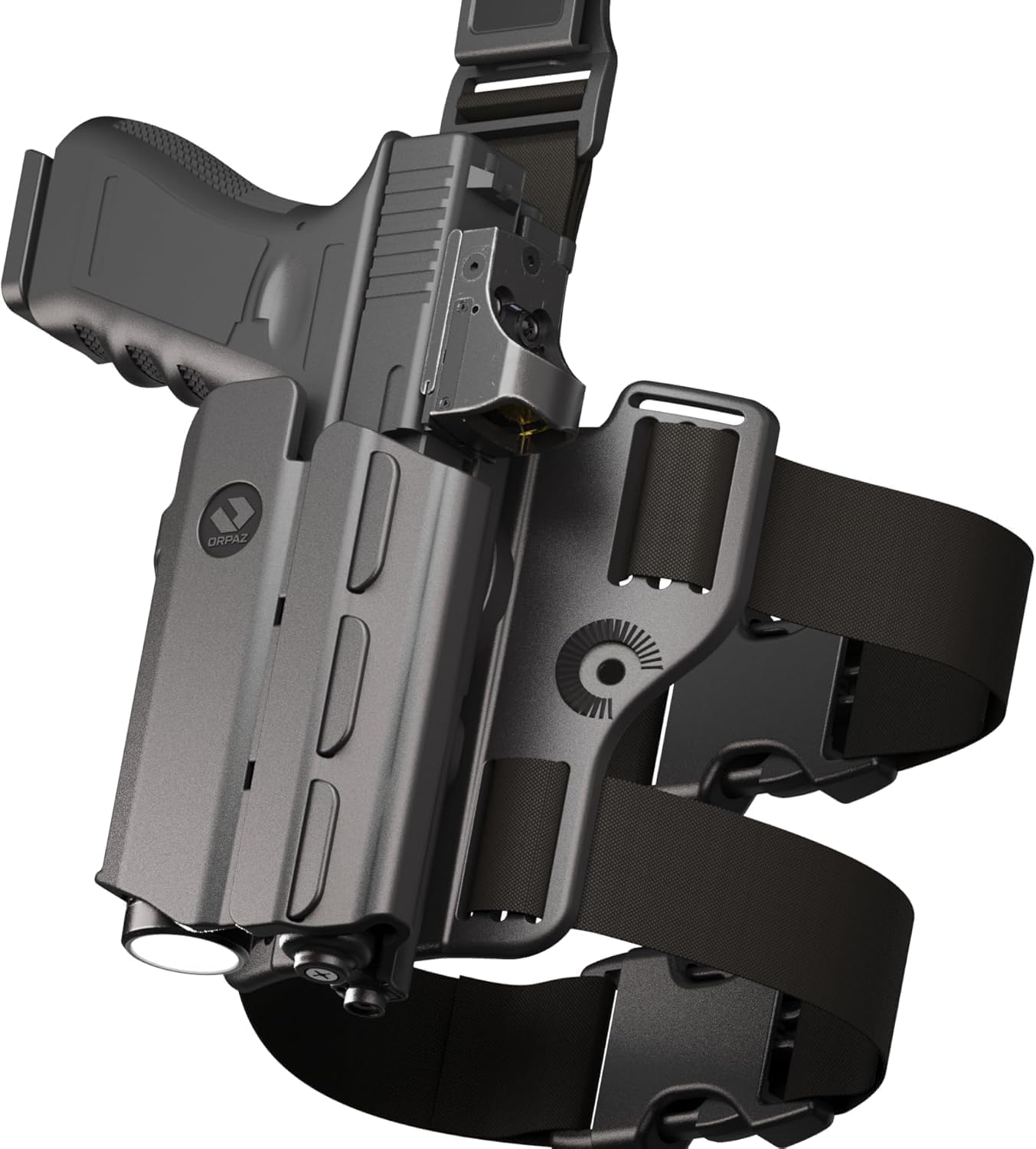 Orpaz T40 G17 Light-Bearing Holster, Level 2 OWB Tactical Holster, Compatible with Glock 17, Fits Medium Pistol Lights, Optics-Ready, Adjustable, w/Added Drop Leg Attachment