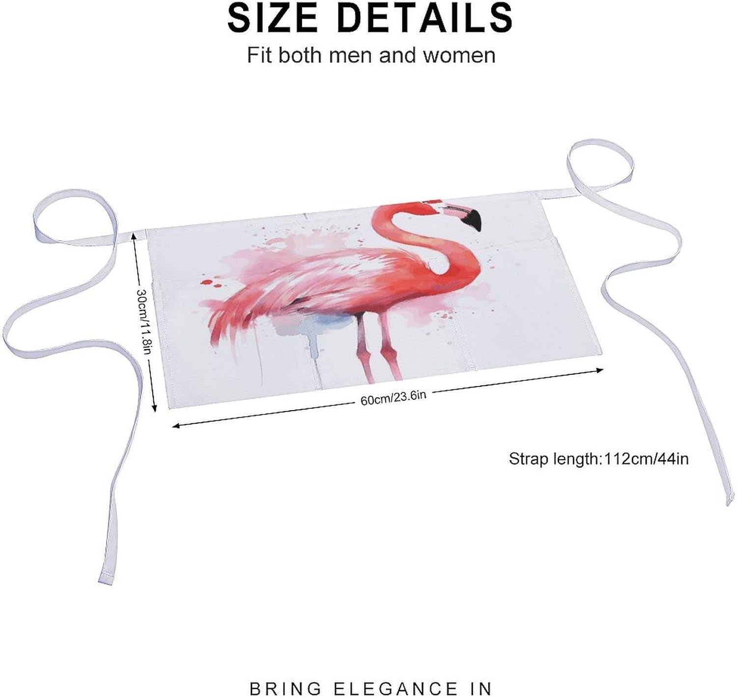 Pink Flamingo Watercolor Apron Waterproof Chef Works Half Bistro Server Apron Adjustable Waist Half Apron With Pockets for Men Women Soft Cooking Apron